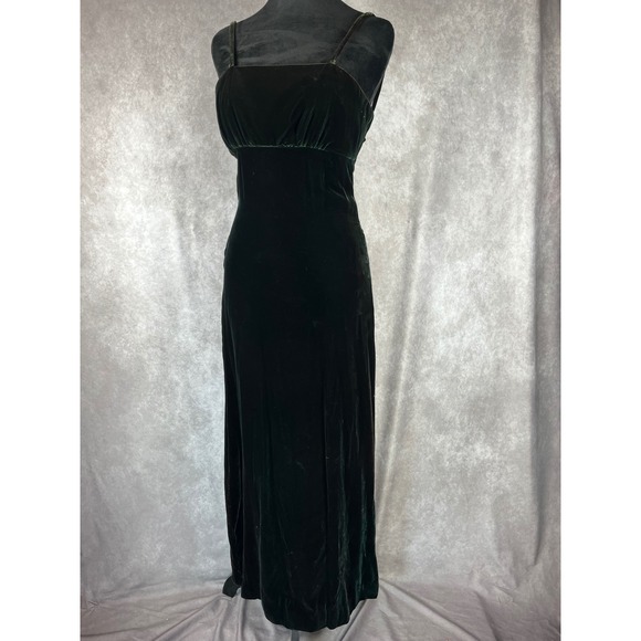Vtg 60s 70s Velvet Prom Dress XS Green Maxi Evening Gown Slit Whimsygoth Fairy - Picture 1 of 14